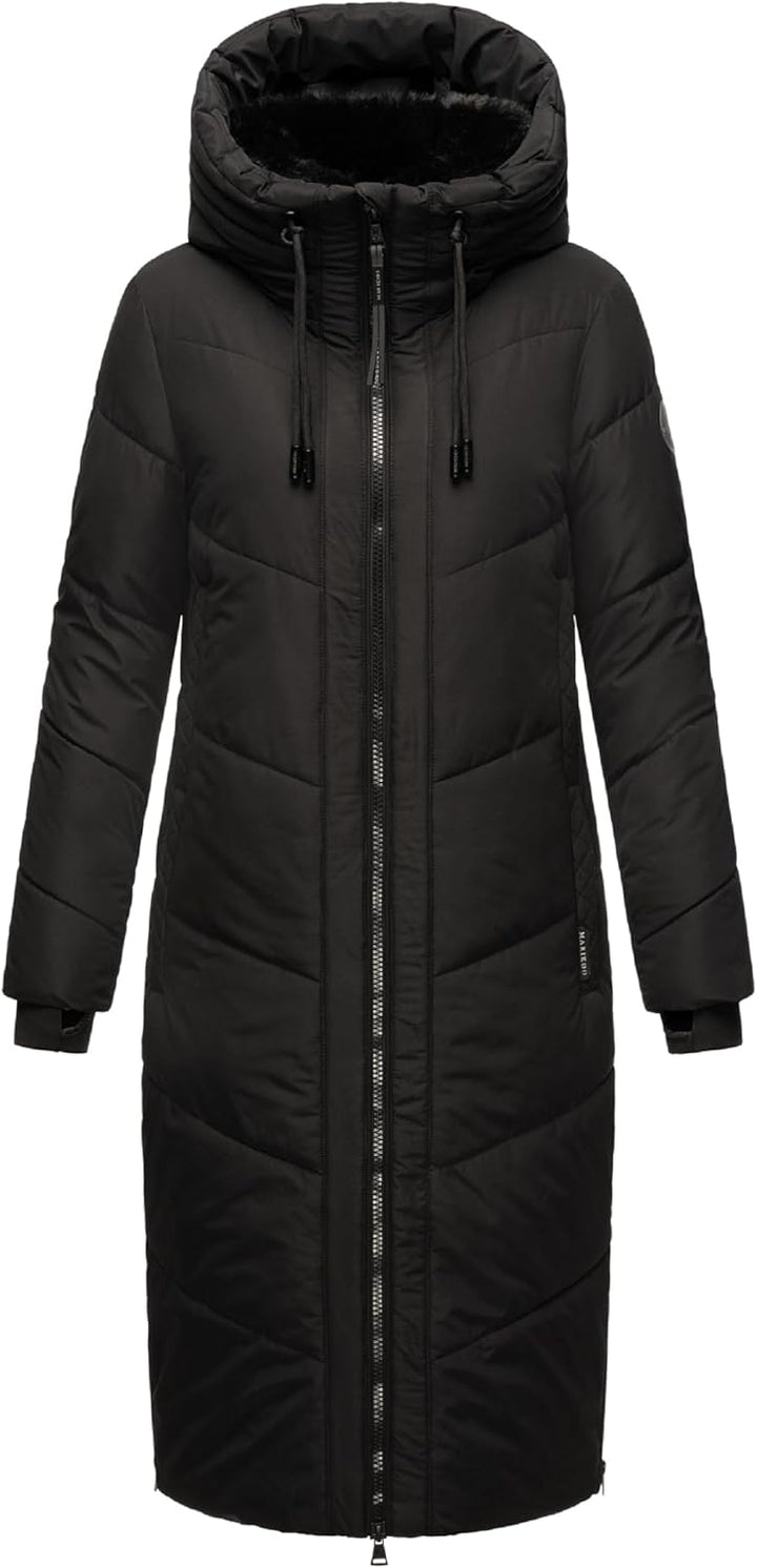 MARIKOO Damen Wintermantel warmer Steppmantel lang mit verstellbarer Kapuze und hohem Kragen Nadaree
