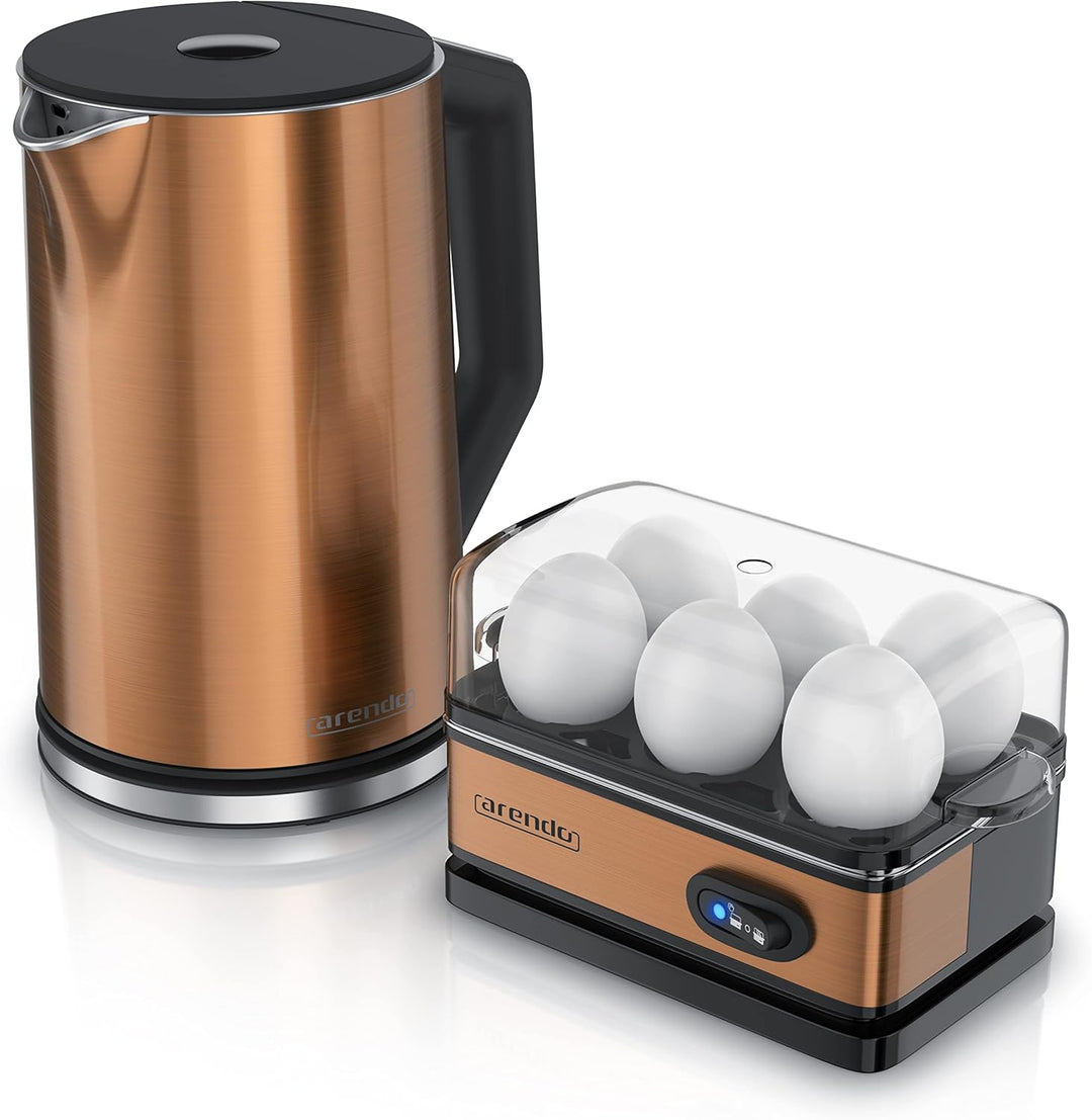 Arendo - SET Wasserkocher ELEGANT mit Eierkocher THREECOOK Edelstahl Kupfer, Wasserkocher 1,5L, 40°