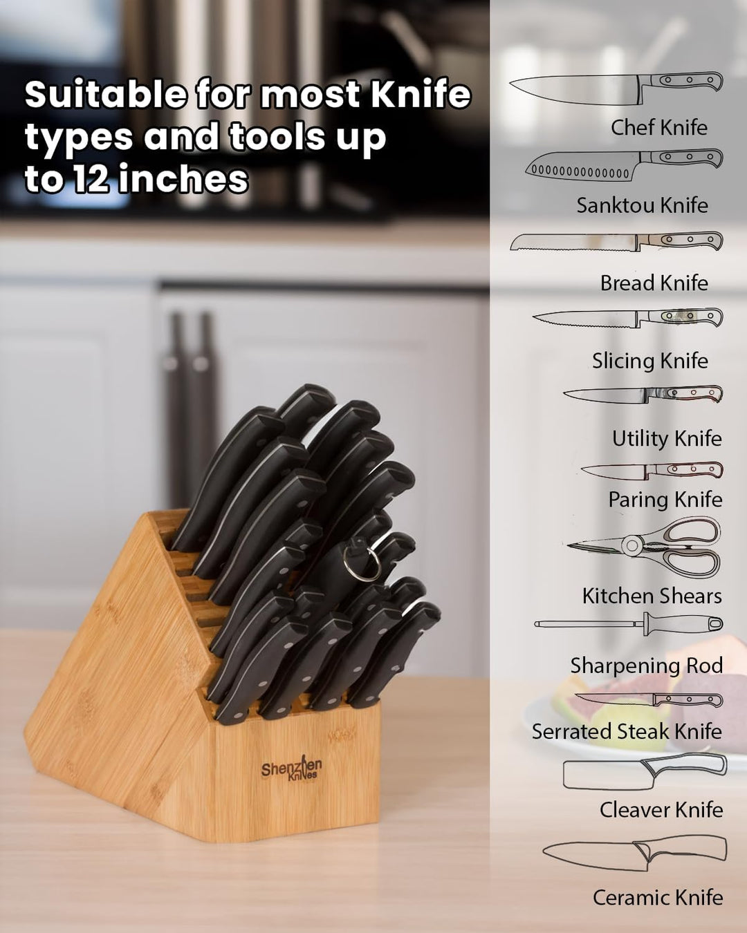 Universal-Messerblock mit 20 Schlitzen: Shenzhen grosser Bambusholz-Messerblock ohne Messer - Metzge