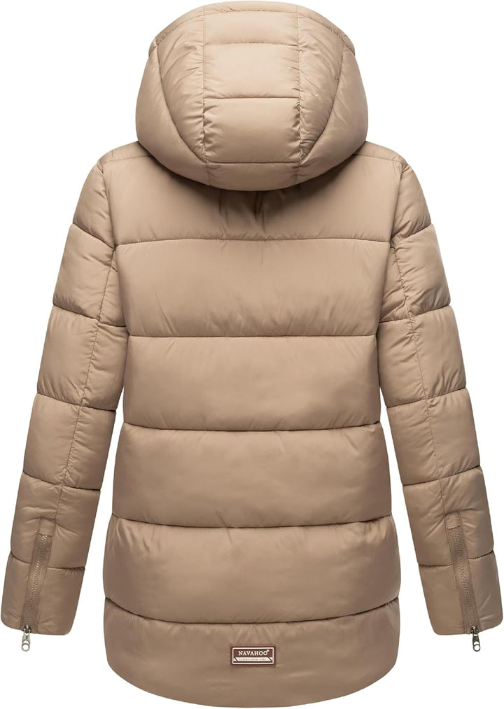 Navahoo Damen Kurze Winterjacke Steppjacke warm mit Abnehmbarer Kapuze aus recycelten Materialien Wa