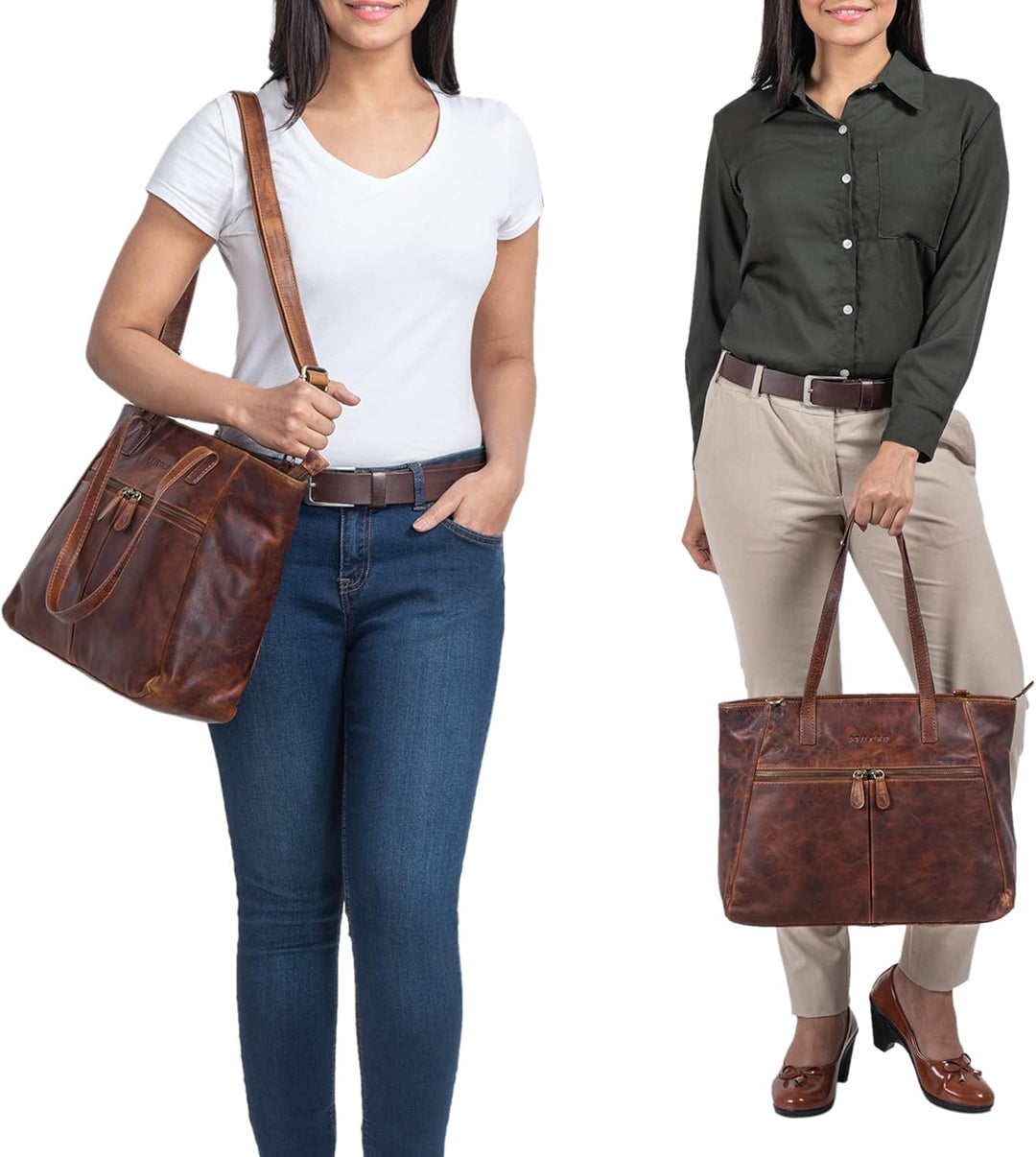 STILORD 'Madeleine' Grosse Umhängetasche Damen Leder Vintage Schultertasche Elegante Businesstasche