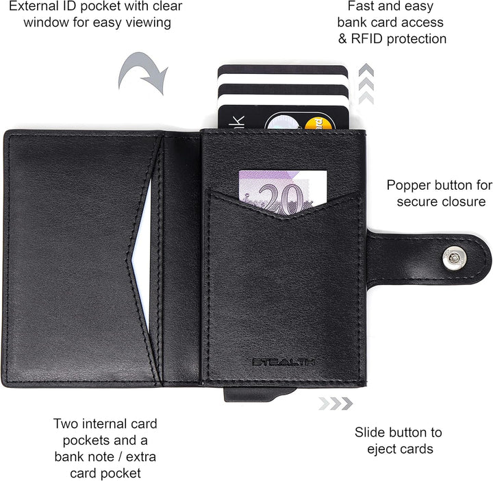 Stealth Wallet – Minimalistische Schlanke Leichte Pop-Up Kartenhalter – Kontaktlos Geschützte Sicher