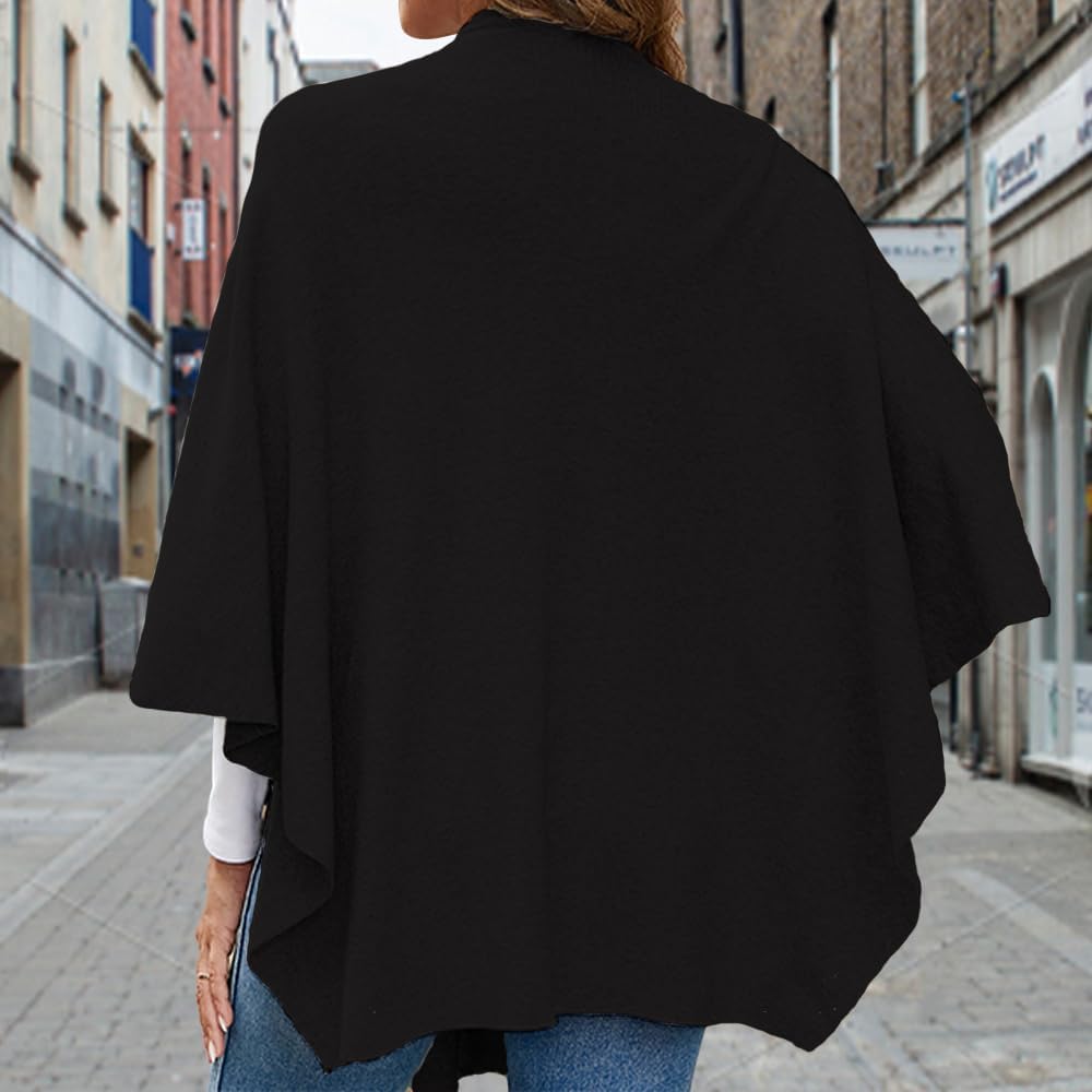 Lifetooler Frauen Poncho Damen Open Front Winterstrickjacke Lady Wendeumhang Bedruckte übergrosse Um