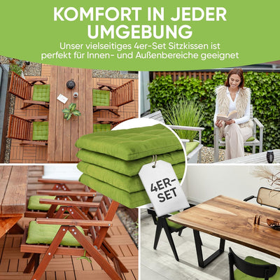 Gräfenstayn® 8er-Set Sitzkissen 40x40x3cm mit Haltebändern für Indoor und Outdoor mit Öko-Tex Siegel