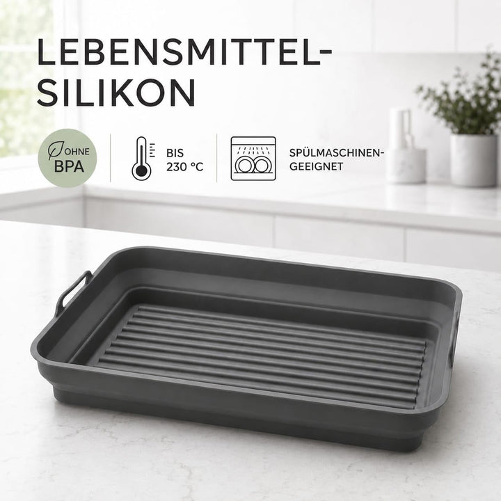 Faltbare Silikonform für Heissluftfritteuse 37x22x7 cm Rechteckig BPA-frei