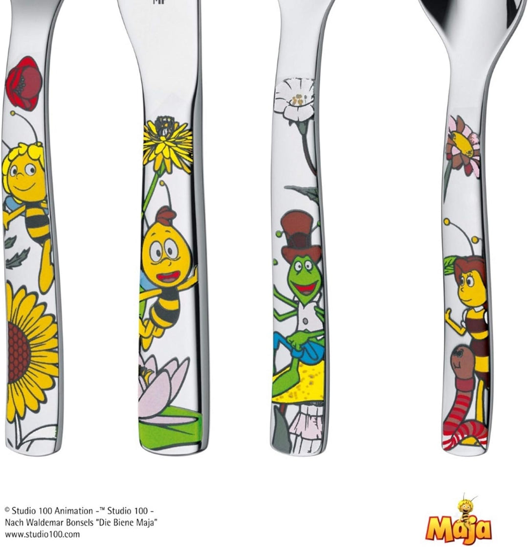WMF Janosch Kinderbesteck Set 4-teilig, Cromargan poliert &amp; Biene Maja Kinderbesteck Set 4-teilig, K