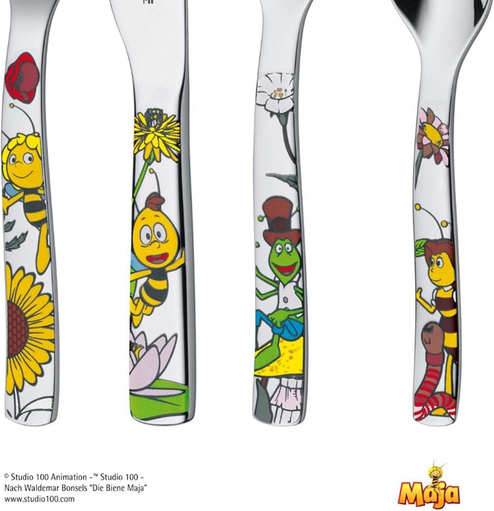 WMF Janosch Kinderbesteck Set 4-teilig, Cromargan poliert &amp; Biene Maja Kinderbesteck Set 4-teilig, K