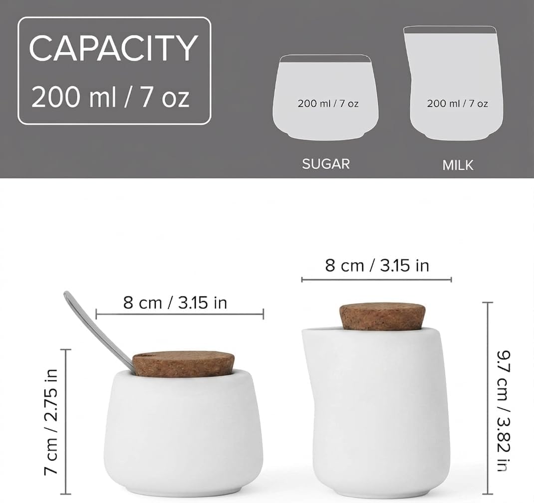 Viva Nicola Zucker- und Milchkännchen-Set, Kaffee- und Tee-Servierset aus Porzellan – Sahnekännchen