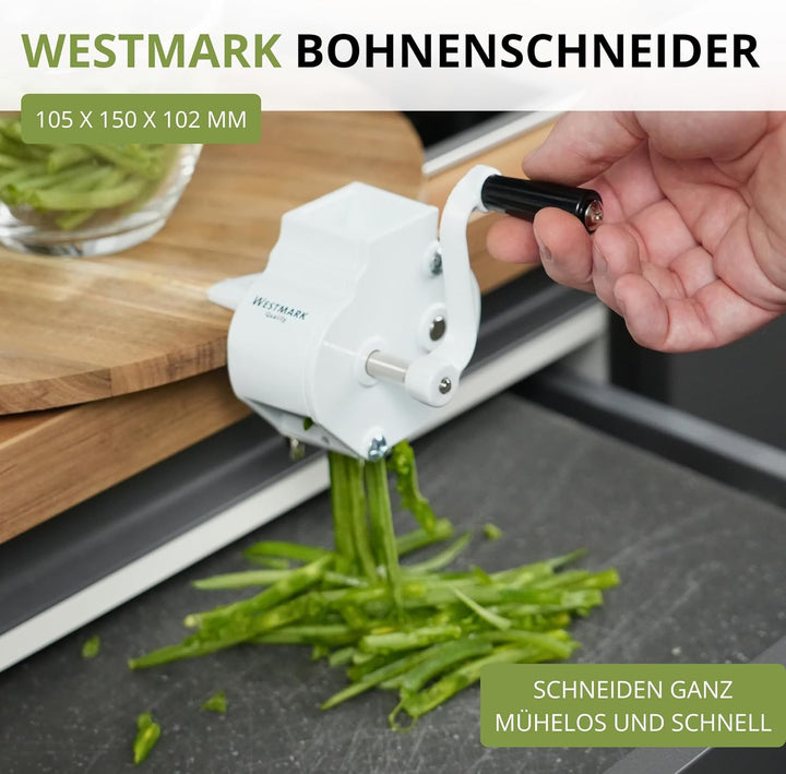 Westmark Bohnen-Langschneider mit grosser Schneidöffnung und Schraubzwinge zur Tischmontage, Rostfre