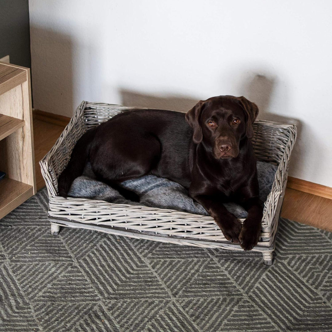 UNUS RM E-Commerce Hundebett Hundekorb Hundekörbchen aus Weide eckig mit Kissen grau für grosse und