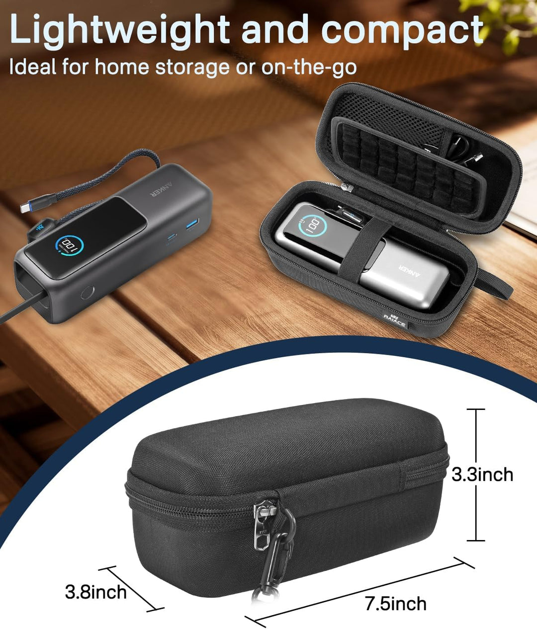 RAIACE Hartschalenetui kompatibel mit der Anker 25.000 mAh Powerbank, mit Netzfach für Kabel und Zub