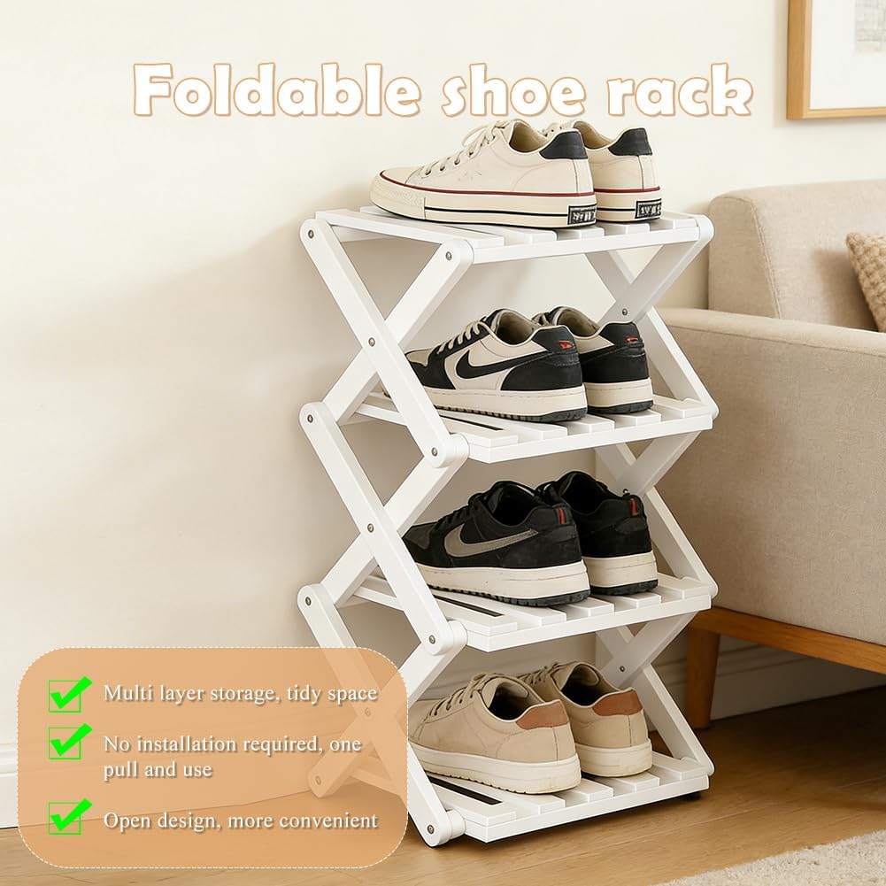 Faltbares Schuhregal aus Bambus, Platzsparendes vertikales Schuhregal klein, Multifunktionales schma