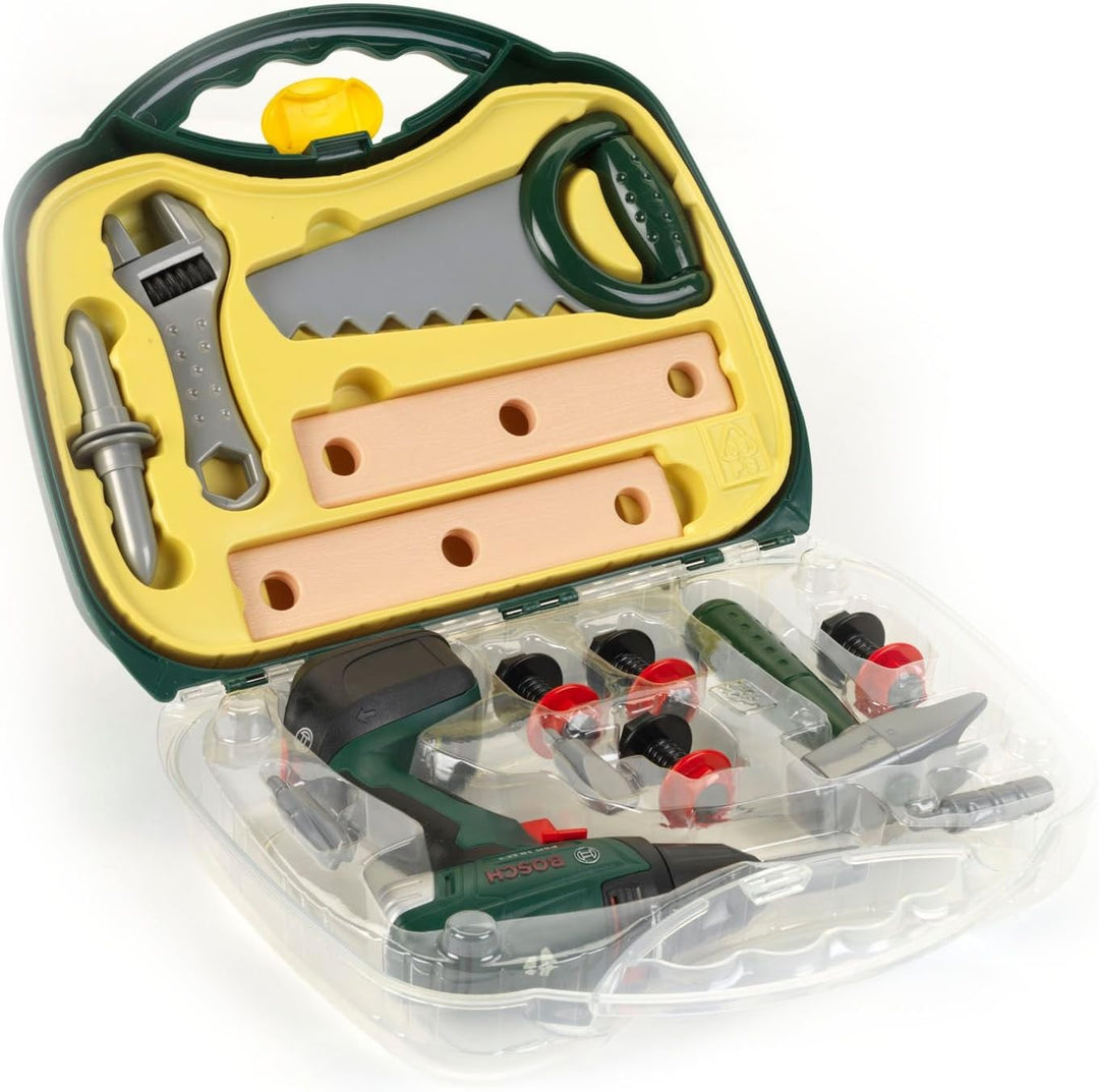 Theo Klein 8584 Bosch Akkuschrauber-Koffer I Werkstatt-Set mit Bosch Akkuschrauber, viel Zubehör und