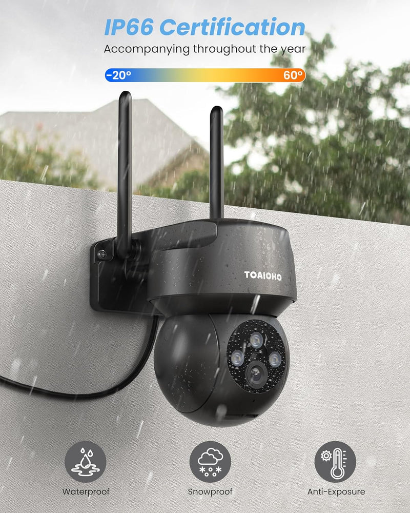 TOAIOHO 2K Überwachungskamera Aussen, Kamera überwachung Aussen, Nachtsicht in Farbe, IP66, Zwei-Weg