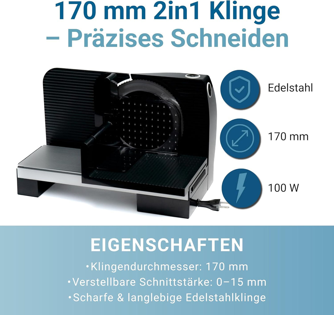 EUREL RS72 Allesschneider Elektrisch Schwarz – Brotschneidemaschine, 170 mm Edelstahlklinge, 0–15 mm