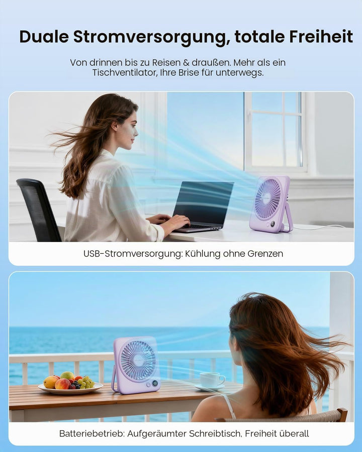 Otlonpe Kleiner Tischventilator, 16,5 cm, 4000 mAh, wiederaufladbar, tragbar, für Reisen, schlank, l
