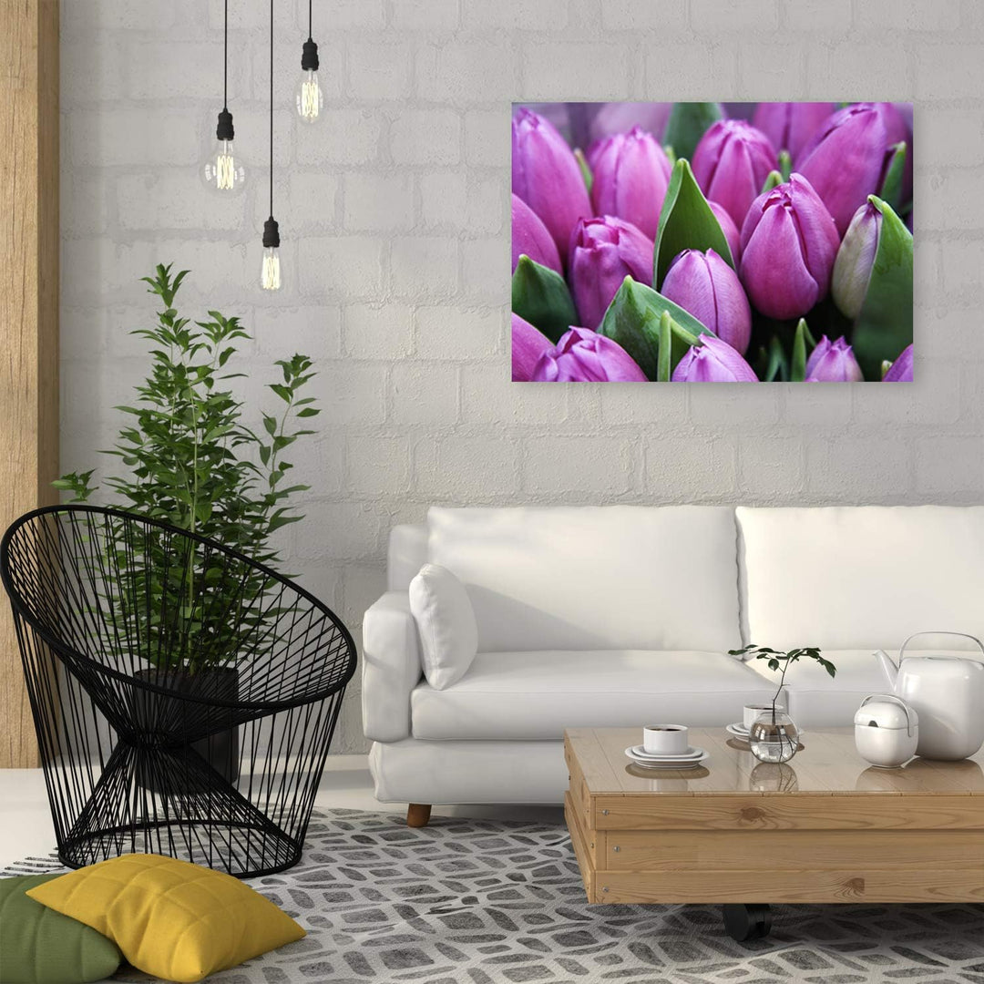 Feeby Bild auf Leinwand Tulpen Kunstdruck modern Natur Violett 80x60 cm Leinwandbild 80x60 cm Violet