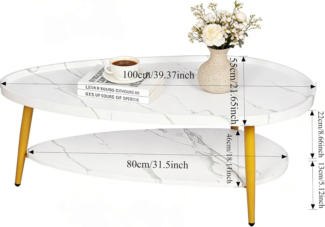 Couchtisch Oval Holz | Wohnzimmertisch Sofatisch mit Metallrahmen | Einfacher Aufbau, Industrie-Desi