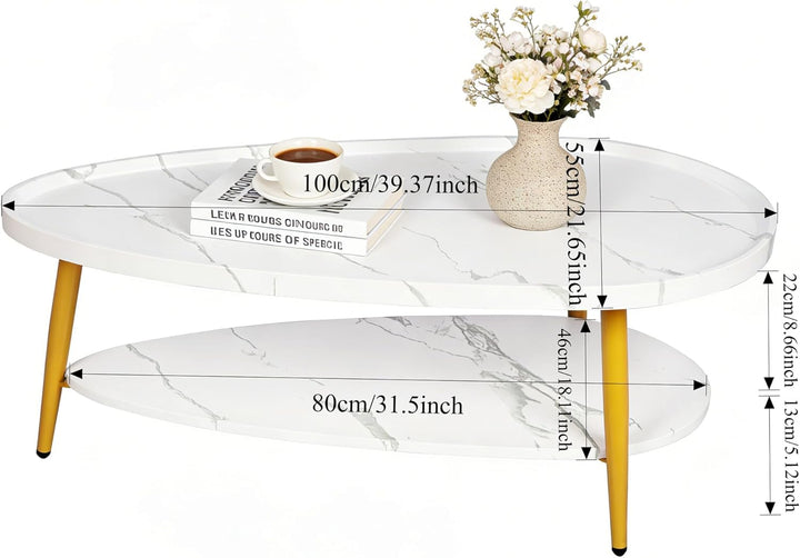 Couchtisch Oval Holz | Wohnzimmertisch Sofatisch mit Metallrahmen | Einfacher Aufbau, Industrie-Desi