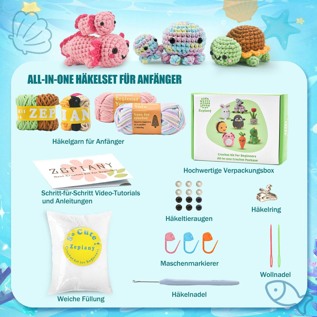 ElysiumEq Häkelset für Anfänger, Amigurumi Häkelset Tiere Crochet Kit, Alles in Einem Häkeln für Anf