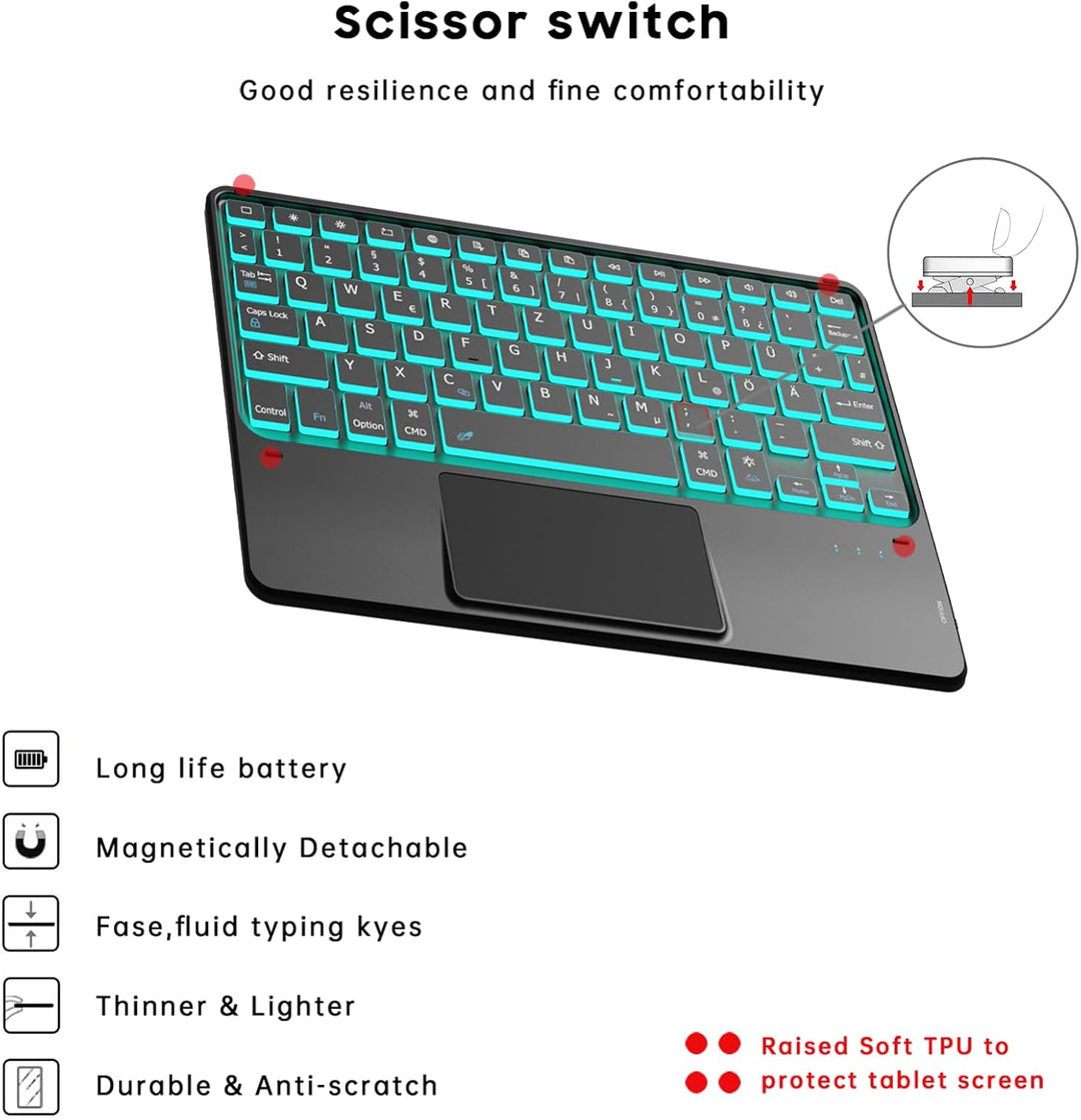 ROOFEI Galaxy Tab A8 Hülle mit Tastatur, 7-Farbige Beleuchtung Tastatur mit Trackpad - QWERTZ Deutsc