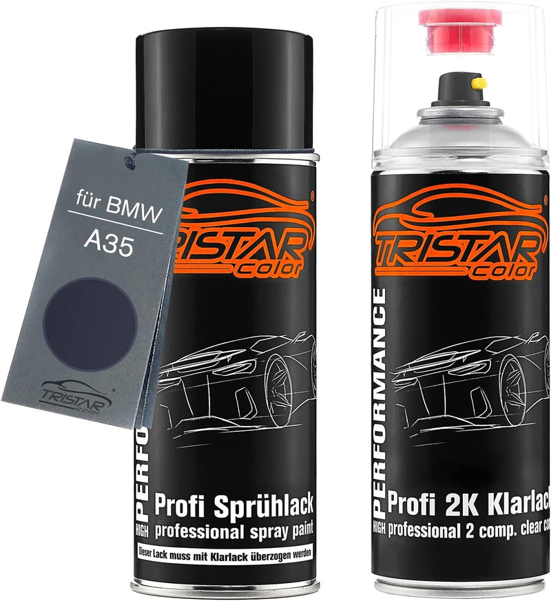 TRISTARcolor Autolack 2K Spraydosen Set für BMW A35 Monacoblau Metallic Basislack 2 Komponenten Klar