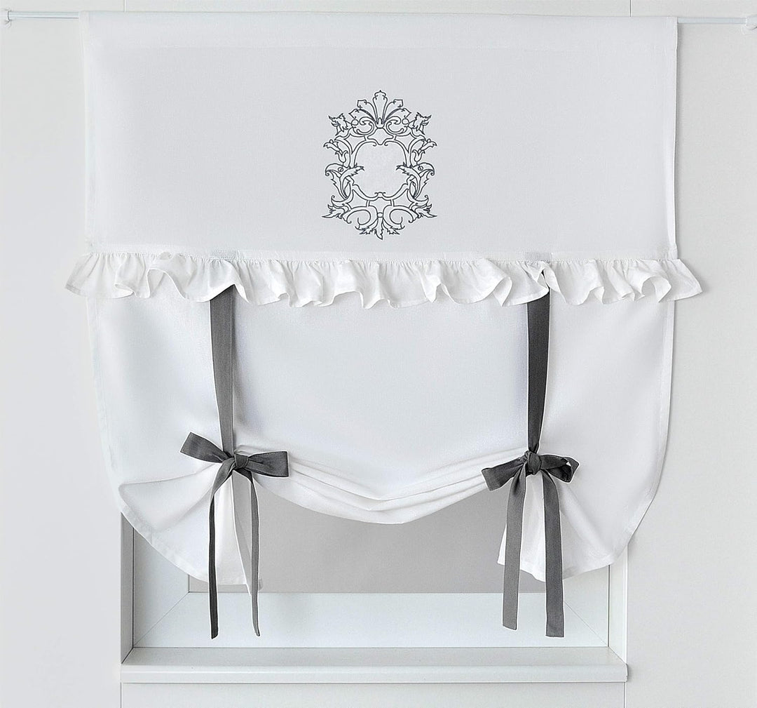 Kutti Raffgardine Siena Baumwolle Weiss Landhaus Rüsche Bestickt Schleifen romantisch (100 x 100 cm,