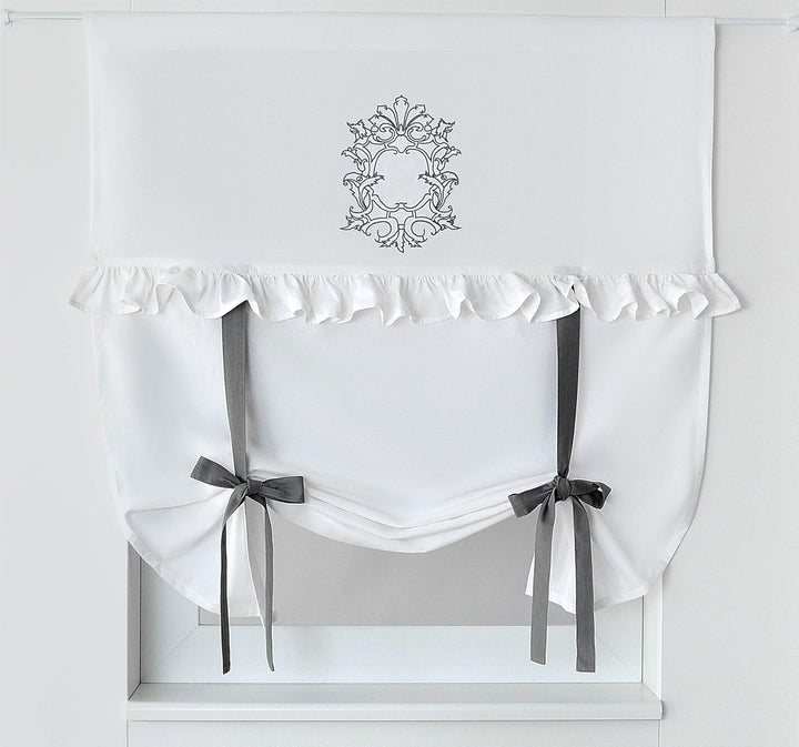 Kutti Raffgardine Siena Baumwolle Weiss Landhaus Rüsche Bestickt Schleifen romantisch (100 x 100 cm,