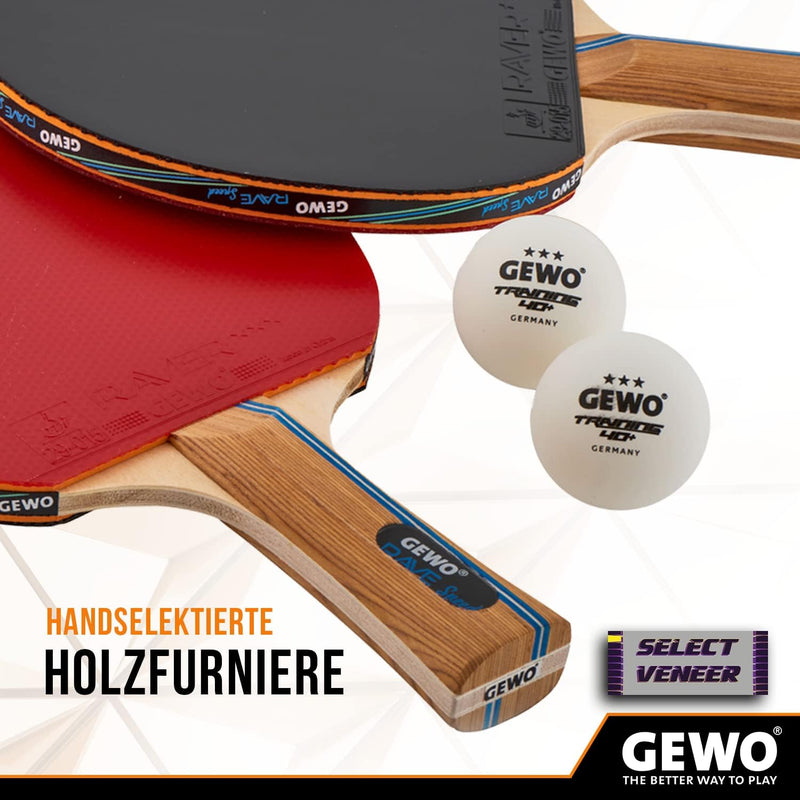 GEWO Rave Speed Tischtennisschläger Set - Kontrollierter Anfänger-Tischtennisschläger mit 3 Bällen -