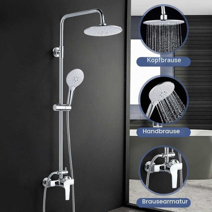 kisimixer Duschsystem mit Einhebelmischer - Regendusche Duschset mit 2 Strahlarten(8 Zoll), Duschkop