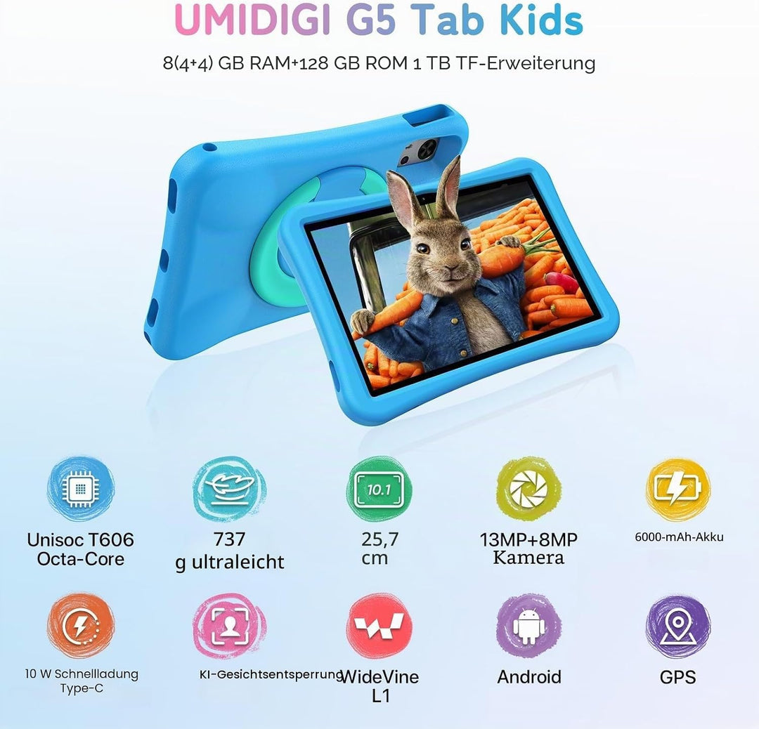 UMIDIGI G5 Kinder Tablet 10.1 Zoll Tablet Android, G5 Tab Kids Tablets,8(4+4) GB+128GB/1TB TF,Octa-C