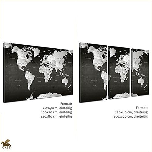 Weltkarte SW, 100 x 70 cm, einteilig, Premium ohne Kork, deutsch Sw 100 x 70 cm, einteilig, Sw 100 x