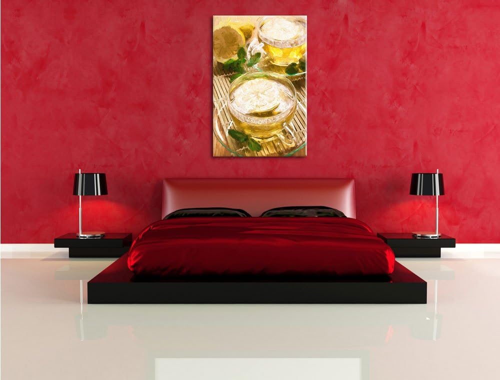 Pixxprint GrünerTee mit Zitrone als Leinwandbild/Grösse: 100x70 cm/Wandbild/Kunstdruck/fertig bespan