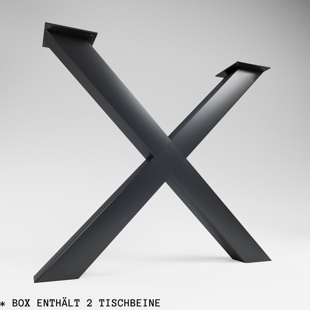 CM Furniture - Tischbeine Metall anthrazit - 2 Stück X Form, rostfrei & modern - Tischgestell Masse