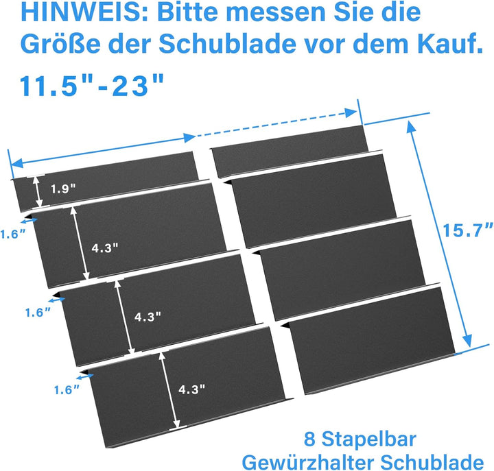 TOKSEL Wizsofer Gewürzhalter Schublade, Verstellbar Erweiterbar 4 Ebenen Metall Gewürzregal Organize