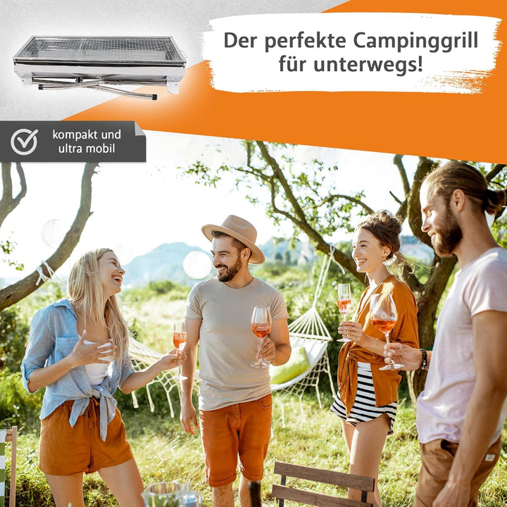 Lemodo Faltbarer Holzkohlegrill – Tragbarer Campinggrill klappbar, Edelstahl-Grill für Outdoor, Pick
