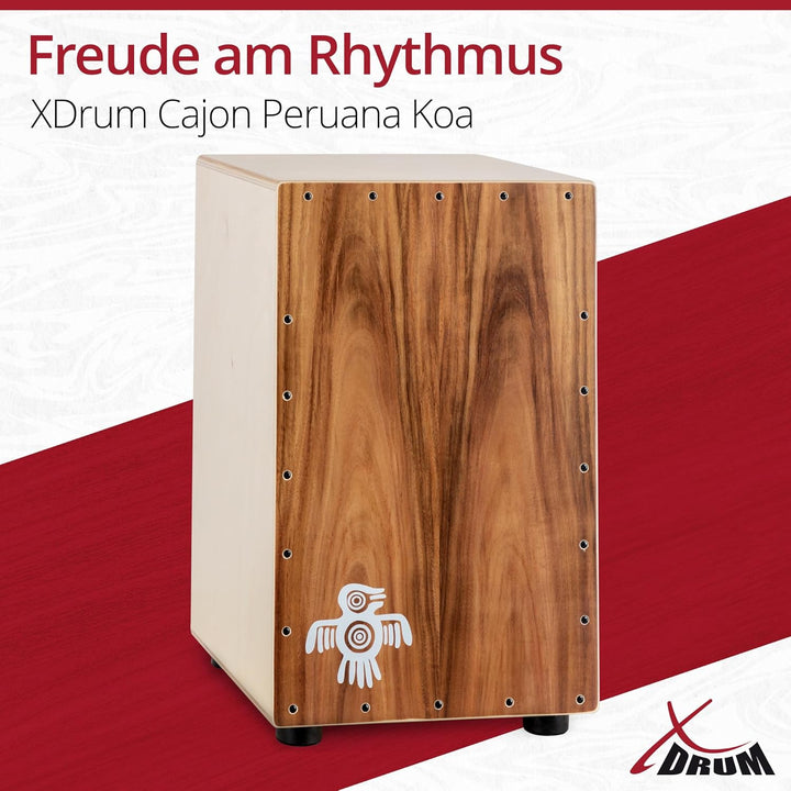 XDrum PERC CP-483 Cajon Peruana Koa Set (Set inkl. Cajon mit Birken-Korpus & Snareeffekt, passende R
