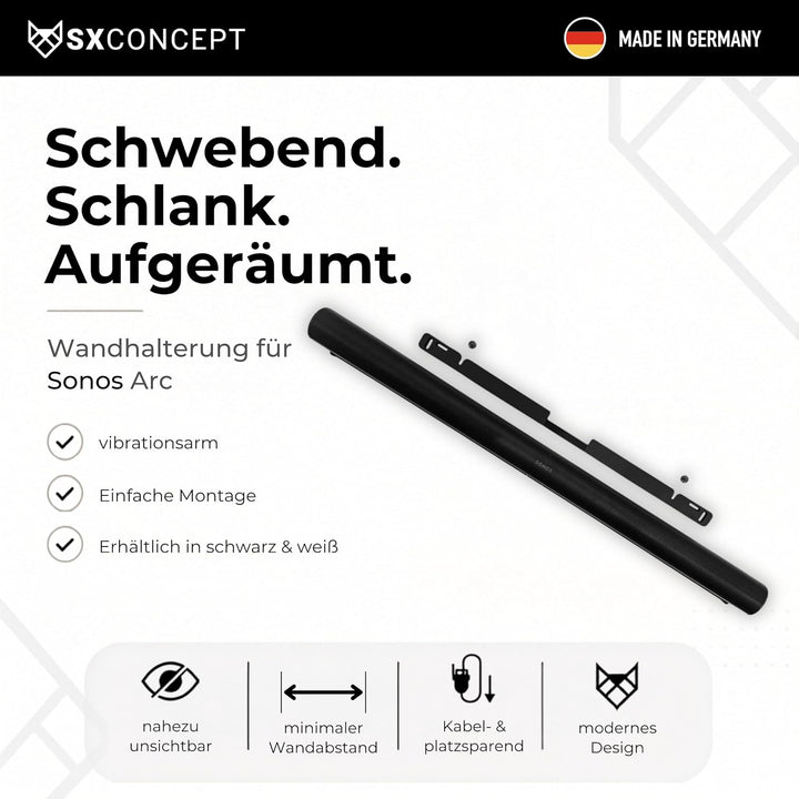 Wandhalterung für Sonos Arc inklusive Erkennungssensor (Schwarz), Schwarz