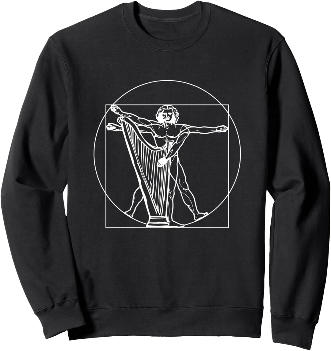 Vitruvian Harfenspieler Leonardo Da Vinci Harfe Musiker Sweatshirt