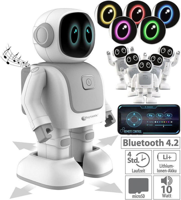 Playtastic Mini Roboter: App-programmierbarer Roboter, 130 Bewegungen, Bluetooth, Lautsprecher (Tanz