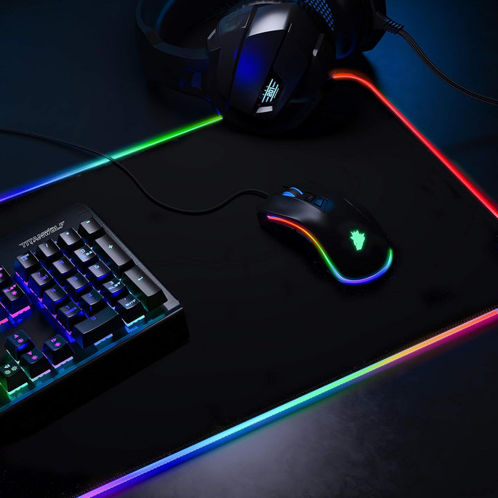 CSL - RGB Gaming Mauspad TITANWOLF - LED Schreibtischunterlage - 800x300 mm - XXL Mousepad - Multi C
