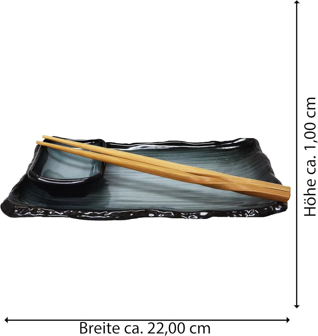 8-tlg. Sushi Geschirr Set für 2 Personen blau/schwarz - Sushi Servierset mit 2x Sushiteller, Dip-Sch