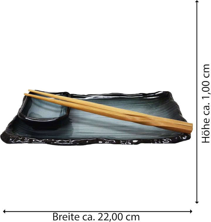 8-tlg. Sushi Geschirr Set für 2 Personen blau/schwarz - Sushi Servierset mit 2x Sushiteller, Dip-Sch