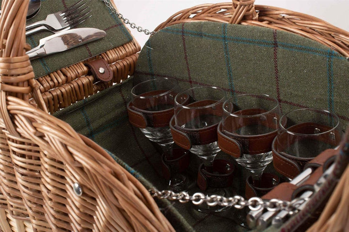 Red Hamper Oval 4 Person Grün Tweed Picknick-Korb