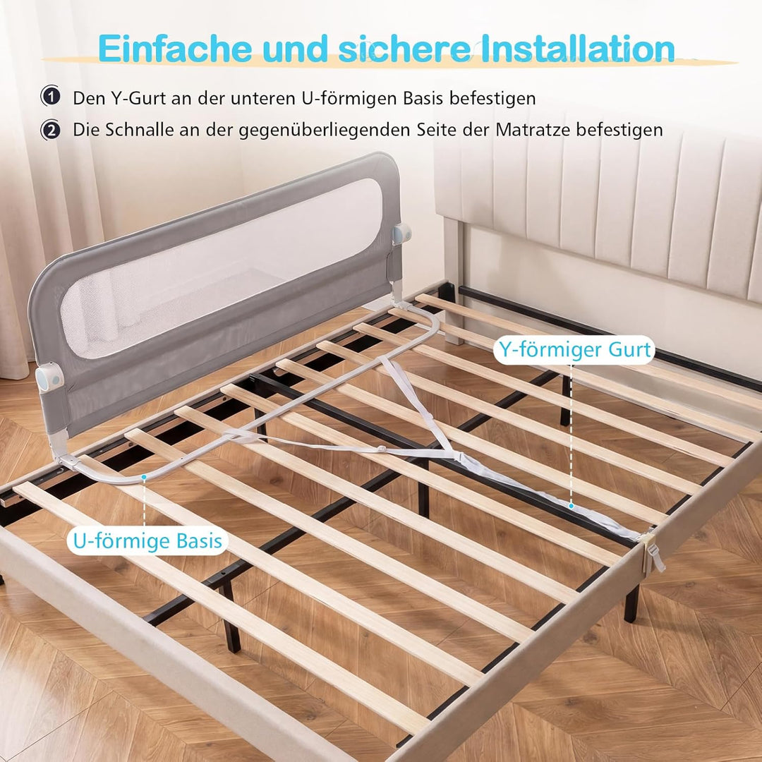 COSTWAY Bettgitter klappbar, 150 x 60 cm Bettschutzgitter mit abnehmbarem Oxford-Bezug, U-förmigem G