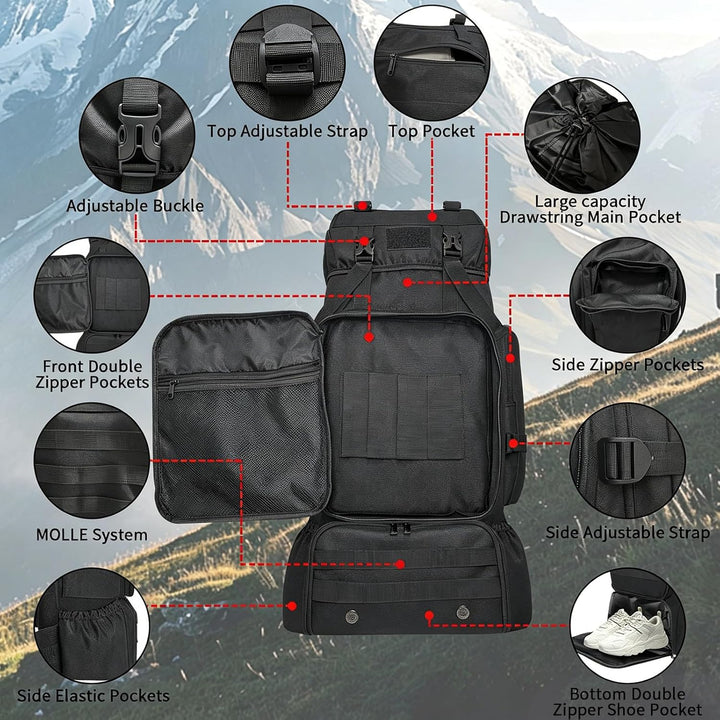 80L Wanderrucksack Trekking Camping Rucksack mit Schuhtasche für Herren Damen, wasserabweisend Extra