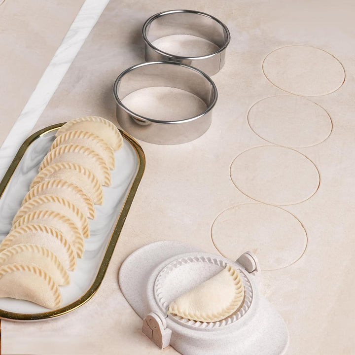 Winter Shore Dumpling Maker & Empanadas Maker Set mit Rundem Dough Cutter [3 Grössen] - Ravioli Make
