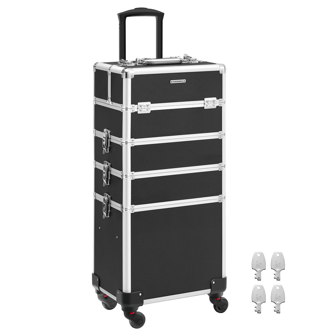 SONGMICS Kosmetikkoffer, Trolley, 4-in-1 Schminkkoffer, gross, Friseurkoffer, 35 x 25 x 79 cm, absch