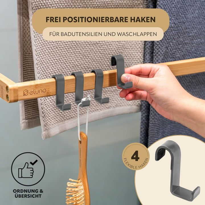 eluno Handtuchhalter für die Glasduschwand aus Metall und Bambus, Handtuchhalter mit 3 Handtuchstang