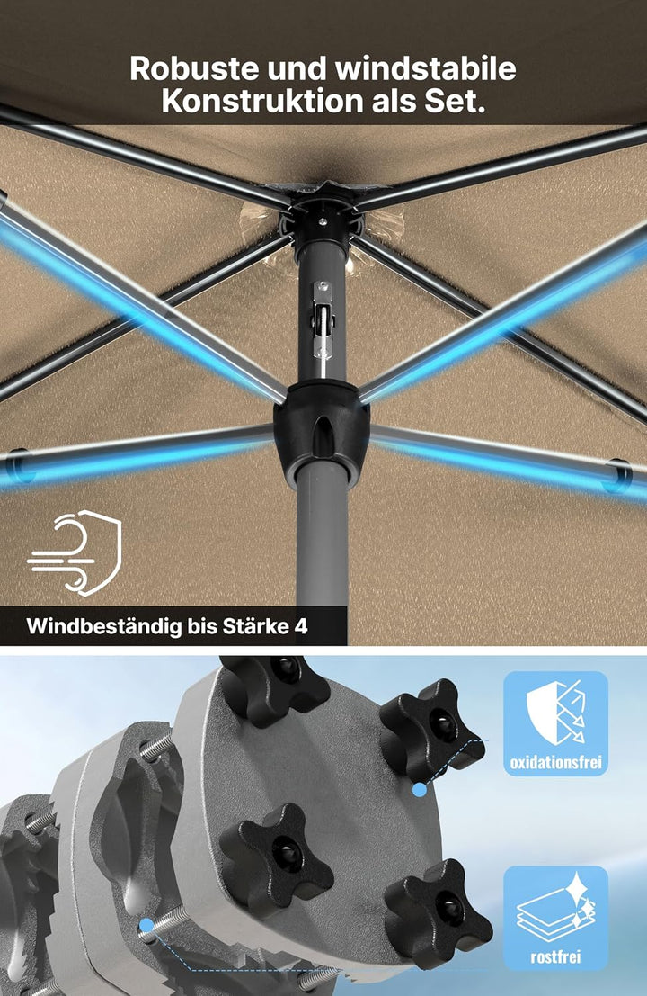 4smile SunnyShade Sonnenschirm Balkon mit Halterung im 3-er-Set, Taupe, 200x125 cm, UV 50+, Balkonsc